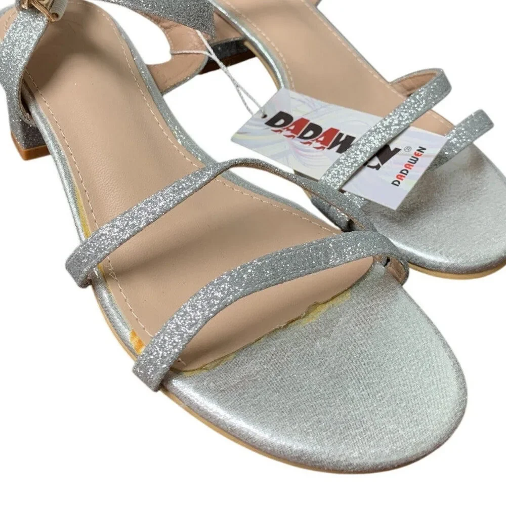 Dadawen Womens Size 9 Silver Glitter Open Toe Ankle Strap 2.5